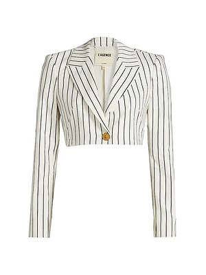 Izzie Striped Linen-Blend Crop Blazer