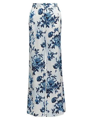 Pilar Rose Print Silk Wide-Leg Pants