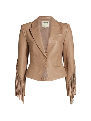 Vashti Leather Fringe Single-Breasted Blazer
