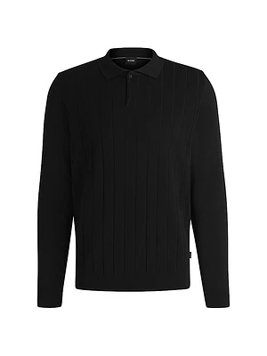 Wool Polo Sweater with Knitted Stripes