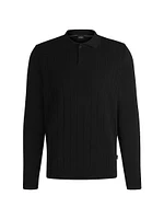 Wool Polo Sweater with Knitted Stripes