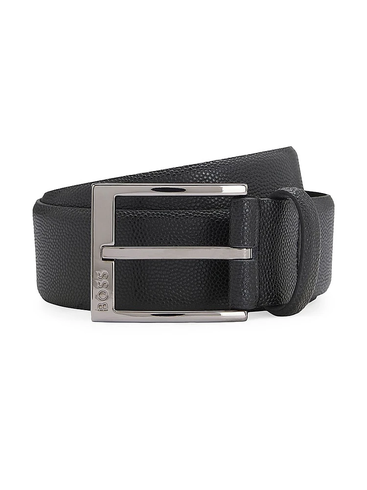 Italian-Leather Belt with Branded Buckle