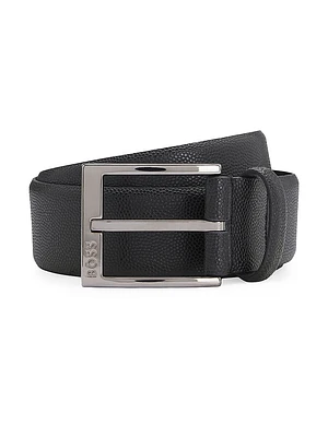 Italian-Leather Belt with Branded Buckle