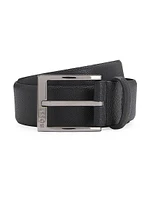 Italian-Leather Belt with Branded Buckle