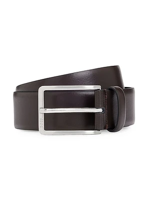 Italian-Made Leather Belt with Engraved-Logo Buckle