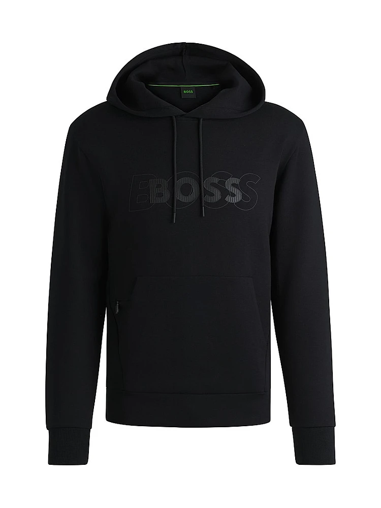 Stretch-Cotton Hoodie with Layered Logo