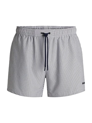 Swim Shorts Striped Seersucker Fabric
