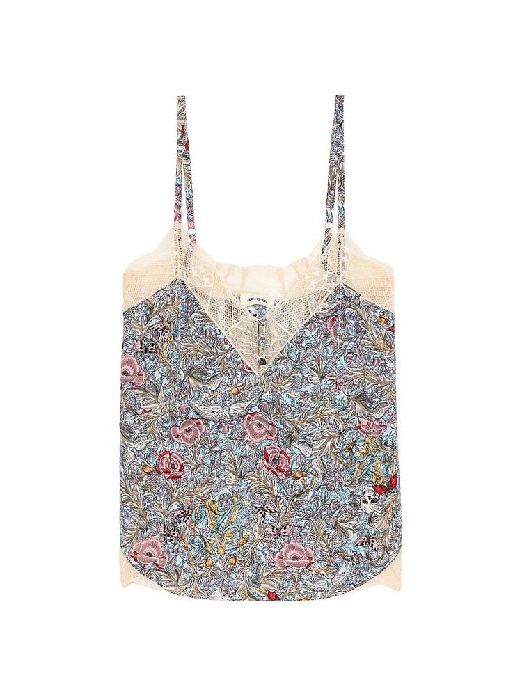 Cyoko Floral-Print Lace-Trim Cami