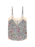 Cyoko Floral-Print Lace-Trim Cami