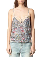 Cyoko Floral-Print Lace-Trim Cami