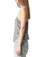 Cyoko Floral-Print Lace-Trim Cami