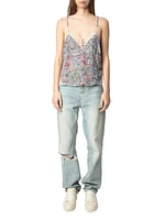 Cyoko Floral-Print Lace-Trim Cami