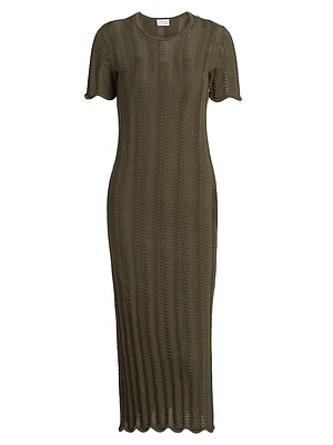 Leighton Wave Crochet Knit Sheath Midi-Dress