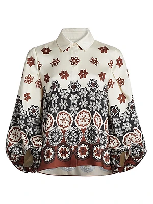 Marina Floral Balloon-Sleeve Blouse