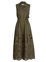 Bailey Embroidered-Cotton Tie-Waist Midi-Dress