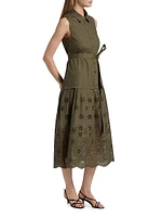 Bailey Embroidered-Cotton Tie-Waist Midi-Dress
