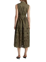 Bailey Embroidered-Cotton Tie-Waist Midi-Dress