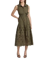 Bailey Embroidered-Cotton Tie-Waist Midi-Dress