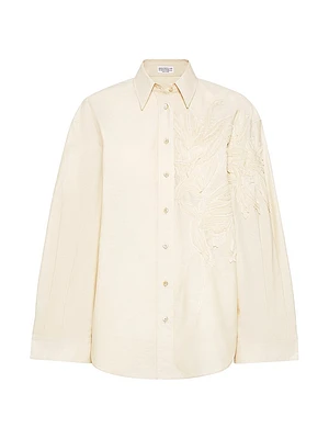 Techno Cotton Poplin Shirt with Herbarium Applique