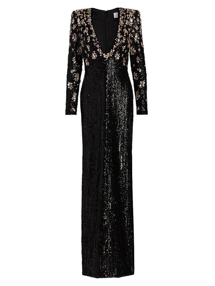 Bronze Embroidered Sequin Gown