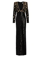 Bronze Embroidered Sequin Gown