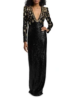 Bronze Embroidered Sequin Gown