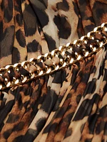 Leopard-Print Chiffon One-Shoulder Gown