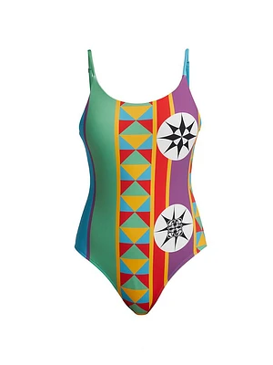 LOEWE x Paula's Ibiza Striped Logo One-Piece Swimsuit