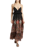 Rhiannon Ruffled Paisley Silk Maxi Dress
