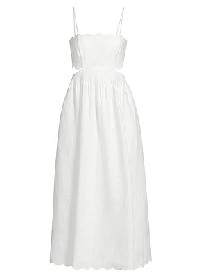 Rhiannon Scallop Linen Voile Midi-Dress