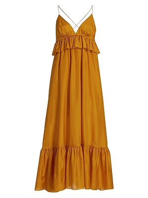 Rhiannon Ruffled Silk Maxi Dress