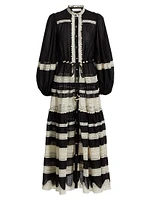 Rhiannon Lace Billow Striped Cotton Maxi Dress