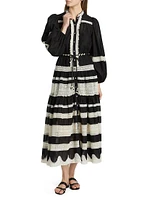 Rhiannon Lace Billow Striped Cotton Maxi Dress