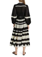 Rhiannon Lace Billow Striped Cotton Maxi Dress