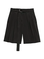 Pleated Denim Shorts