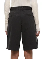 Pleated Denim Shorts