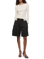 Pleated Denim Shorts
