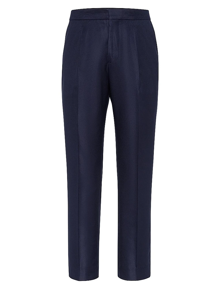 Silk Diagonal Tuxedo Trousers with Pleat
