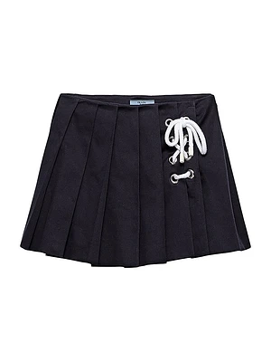 Pleated Stretch Drill Miniskirt