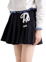 Pleated Stretch Drill Miniskirt