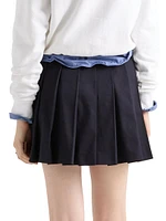 Pleated Stretch Drill Miniskirt
