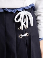 Pleated Stretch Drill Miniskirt