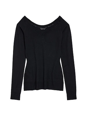 Off Shoulder V-Neck Sweater