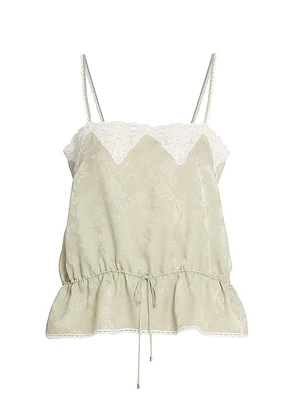 Lace-Trimmed Silk Drawstring Tank