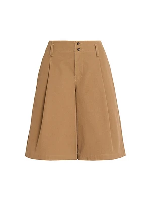 Pleated Cotton Shorts