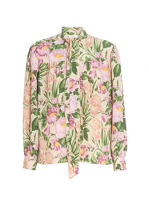 Floral Silk Tieneck Shirt