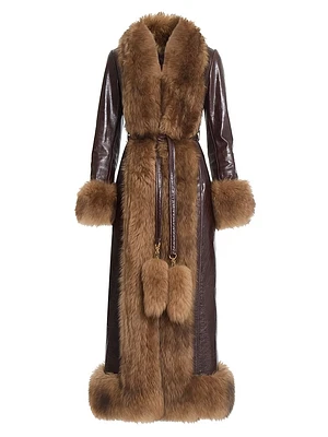 Leather Shearling-Trimmed Coat