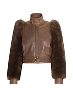 Leather & Shearling Sleeve Jacket