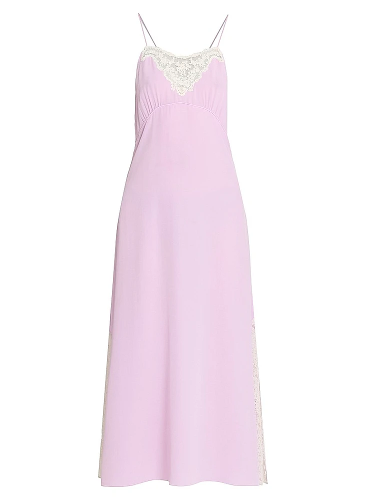 Silk Lace-Accented Midi-Dress
