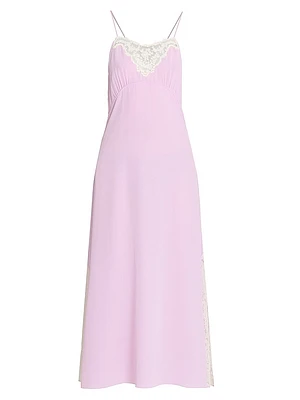 Silk Lace-Accented Midi-Dress